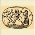 Тезей, убивающий Минотавра. Изображение на архаической греческой печати VIII