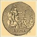 Рим (богиня Рома), сидящий на семи холмах. Бронзовая медаль времен Антонинов.